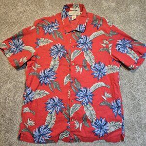 L.O.G.G Label of Graded Goods Linen Blend Hawaiian Shirt Red Floral Men's Medium